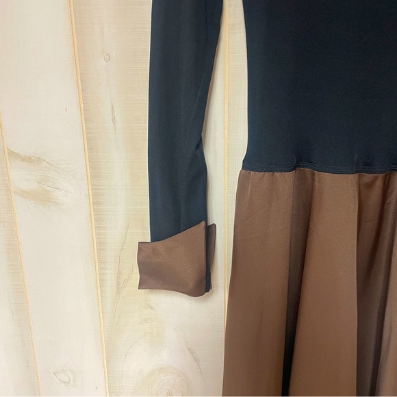 Vintage Vera Maxwell Speed Suit Black Brown Long Cuff Sleeve Full Length Dress L - Picture 4 of 5